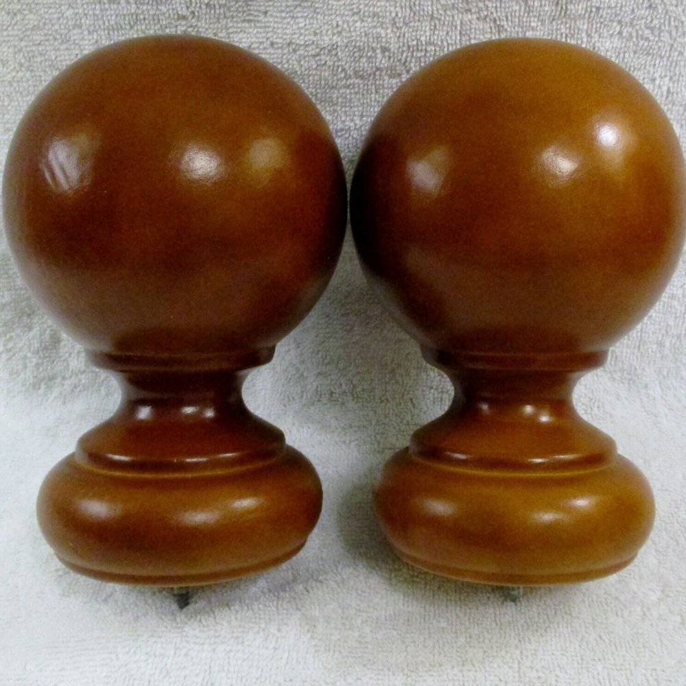 NEW Pair KIRSCH Walnut Wood Screw-in 3" Ball Finials 59083085